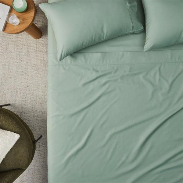 Adairs 1500TC Brooklyn Stem Sheet Set - Green (Green King Extra Depth)