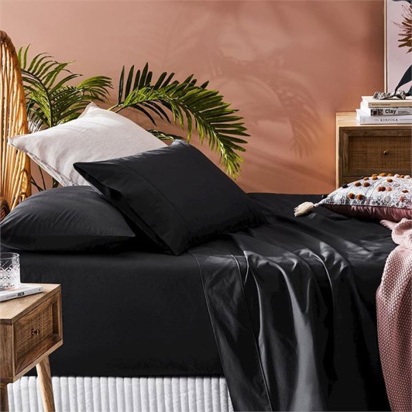 Adairs 300TC Fresh Coal Sheet Set - Black (Black Double)