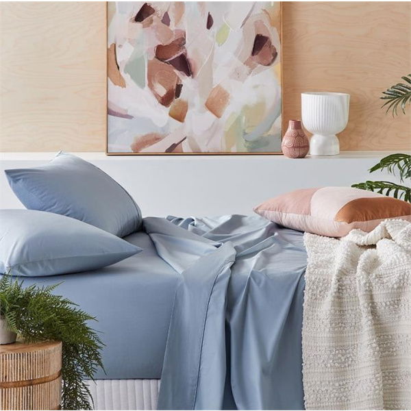 Adairs 300TC Fresh Dusty Blue Sheet Set (Blue Double)