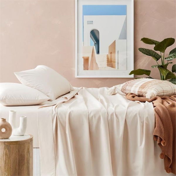 Adairs Natural Standard Pillowcase Each 300TC Fresh Sand Sheet Separates Natural