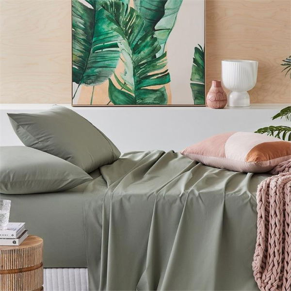 Adairs Green 300TC Fresh Stem Queen Pillowcase Each