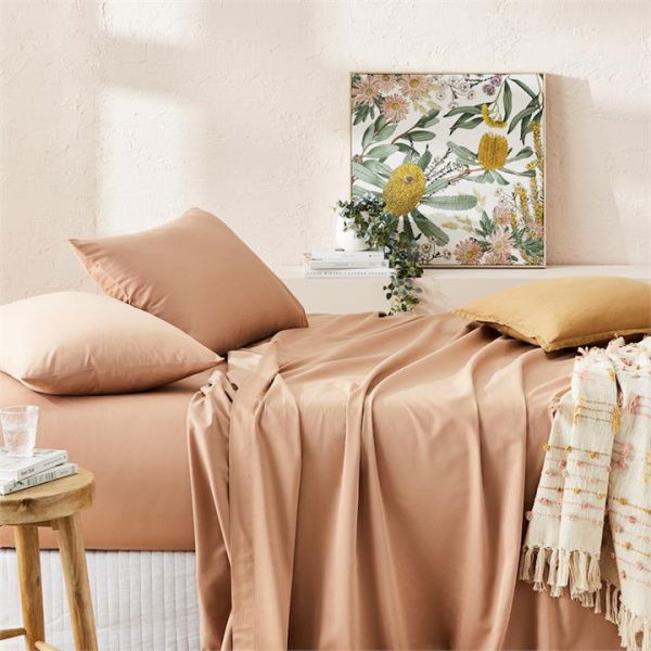 Adairs Pink 600TC Bamboo Cotton Caramel King Sheet Set