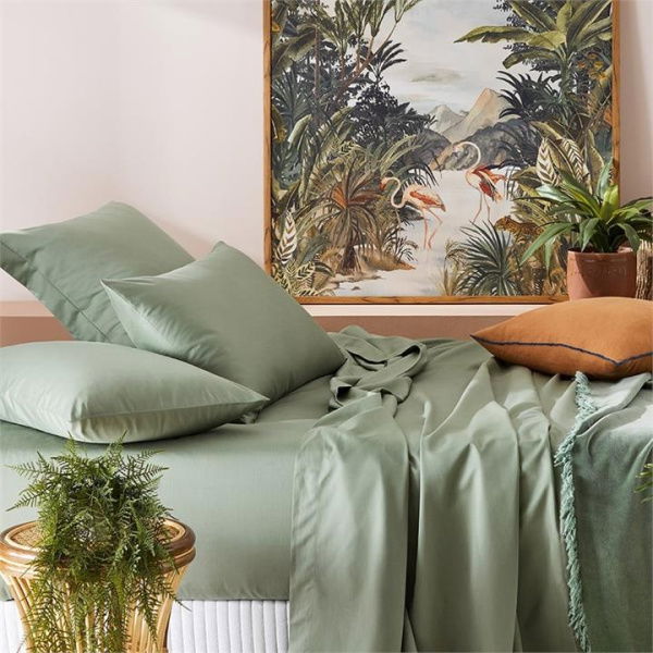 Adairs Green Double 600TC Bamboo Cotton Eucalyptus Fitted Sheet