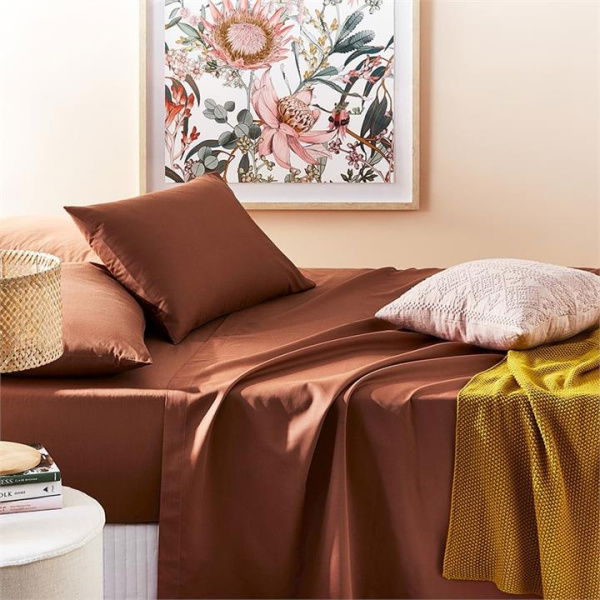 Adairs 600tc Bamboo Cotton Separates Sunset Fitted Sheet - Orange (Orange Double Fitted Sheet)