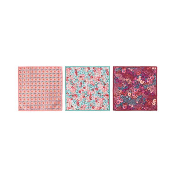 Adairs Adeline Berry Floral Microfibre Washcloths Pack of 3 - Pink (Pink Pack of 3)