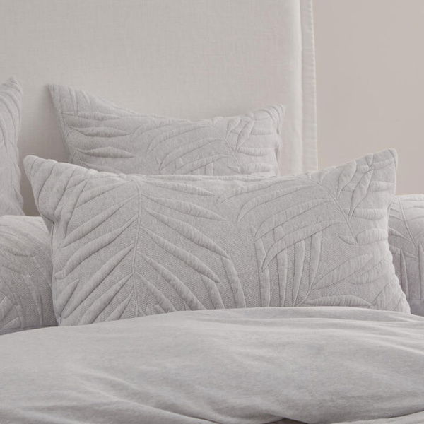 Adairs Airlie Palm Cloud Grey Jersey Quilted Pillowcases (Grey King Pillowcase Each)