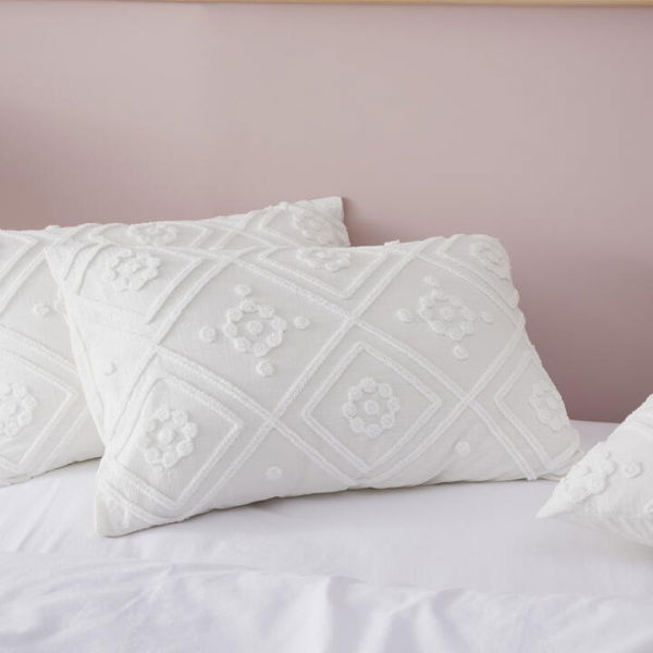 Adairs Anastasia White Tufted Pillowcases (White European Pillowcase Each)