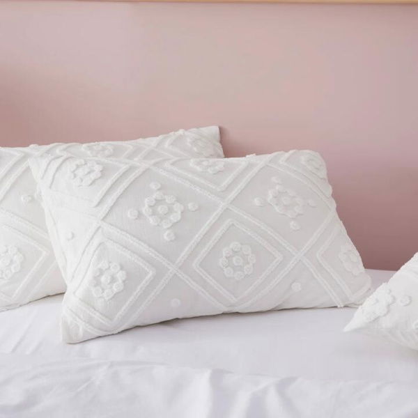 Adairs Anastasia White Tufted Pillowcases (White King Pillowcase Each)