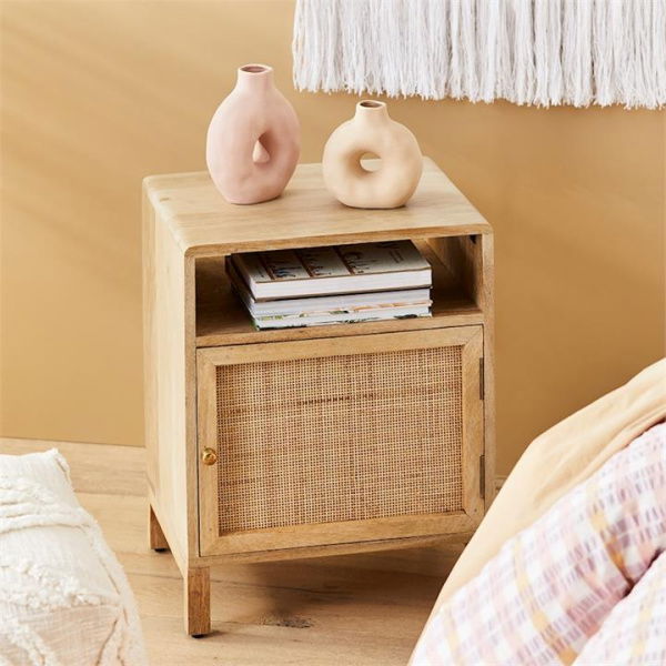 Adairs Natural Bedside Table Anjuna Collection 1 Door