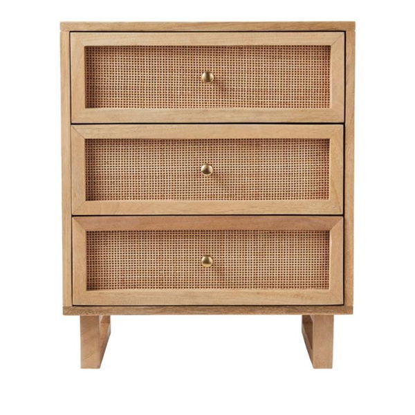 Adairs Anjuna Natural 3 Drawer Bedside Table (Natural Bedside Table)