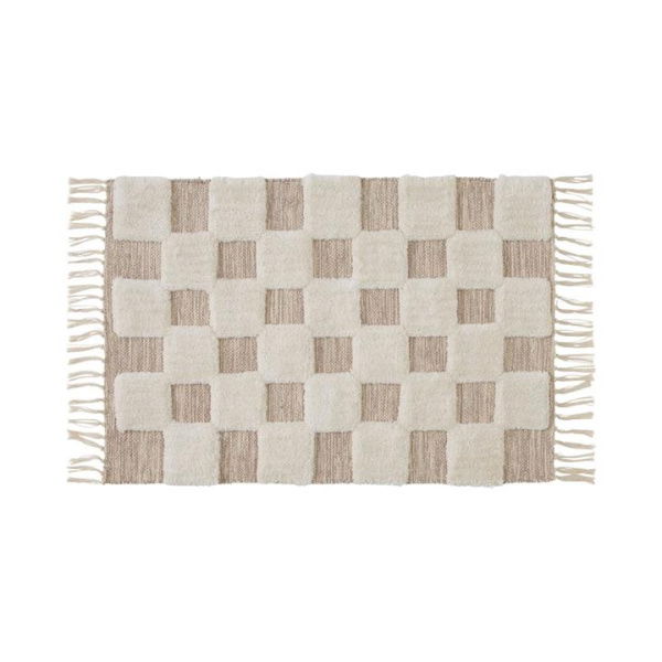 Adairs Archie Natural & Ivory Check Rug Runner (Natural Indoor Mat)