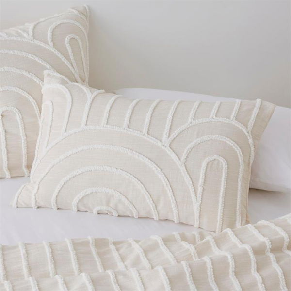 Adairs Natural Standard Pillowcase Pair Archie Tufted Bedlinen Std Pair Macadamia P/Case