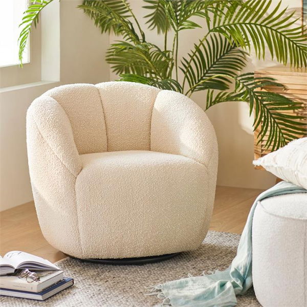 Adairs Ariel Ivory Boucle Swivel Chair - White (White Armchair)