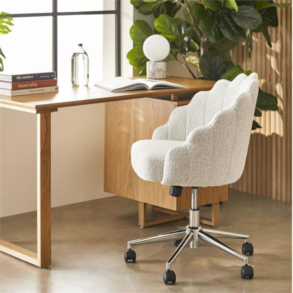 Adairs Arista Snow Boucle Desk Chair - White (White Desk Chair)