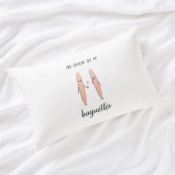 Adairs White Pillowcase As Good as It Baguettes Text Pillowcase White