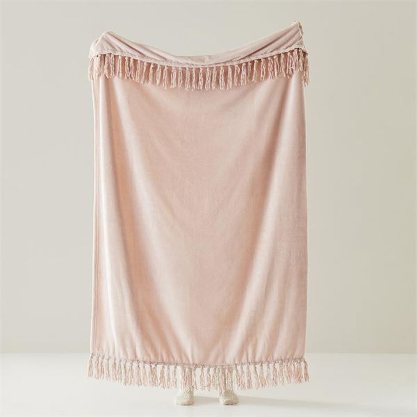 Adairs Pink Aspen Blush Fleece Tassel Throw