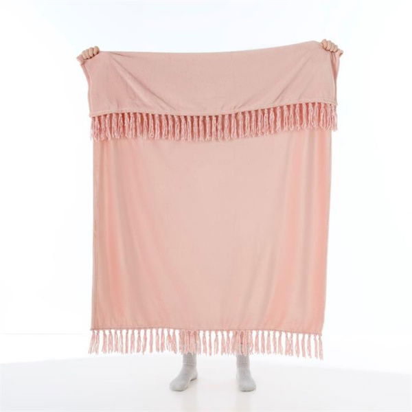 Adairs Aspen Dusky Rose Fleece Tassel Throw - Pink (Pink Throw)