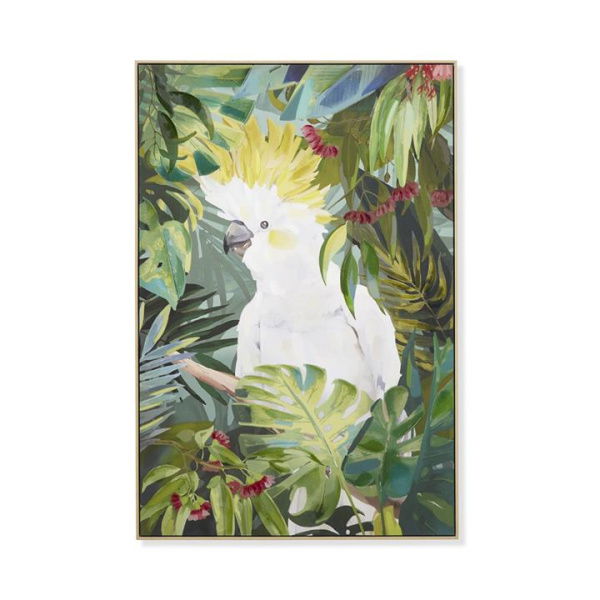 Adairs Green Aves Jungle Cockatoo Canvas Wall Art