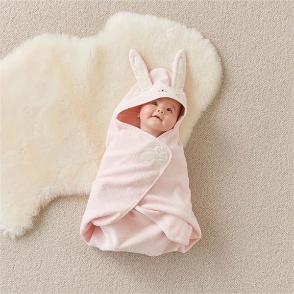 Adairs Pink Hooded Towel Baby Bath Time Bunny