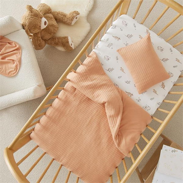 Adairs Orange Baby Boston Clay Jersey Quilted Cot Quilt Cover Set