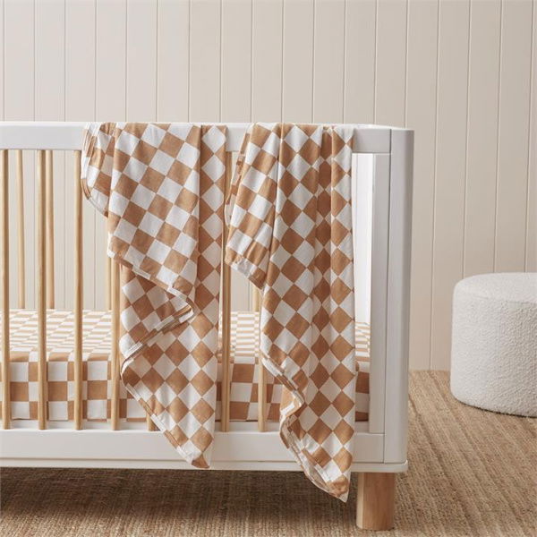 Adairs Baby Caramel Gigi Grid Jersey Swaddles 2pk - Brown (Brown Swaddles)