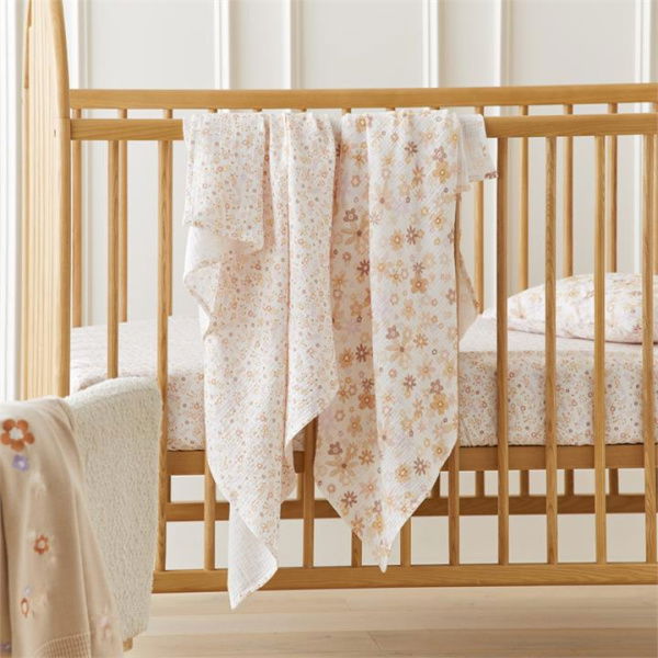 Adairs Baby Dahlia Floral Natural Baby Muslin Swaddles 2pk (Natural Swaddles)