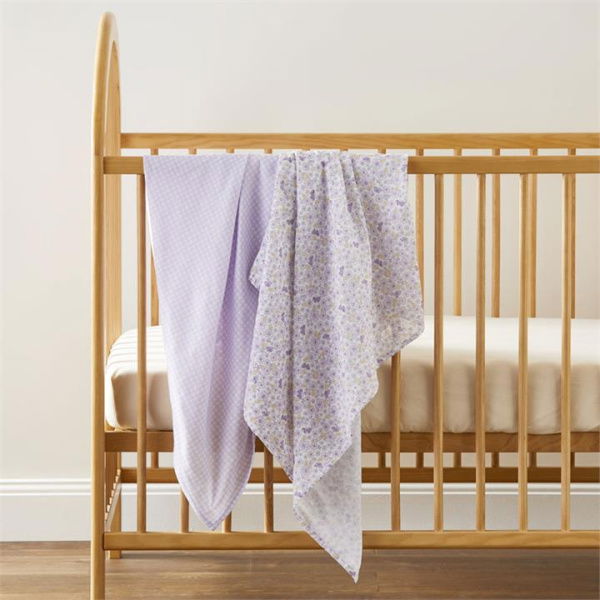 Adairs Purple Swaddles Baby Flower Butterfly Mauve Natural Cotton Muslin Baby Swaddles 2pk Purple