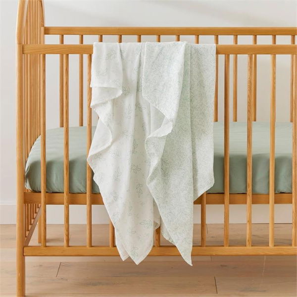 Adairs Green 2pk Baby Fluttering Leaf Sage Natural Cotton Muslin Baby Swaddles