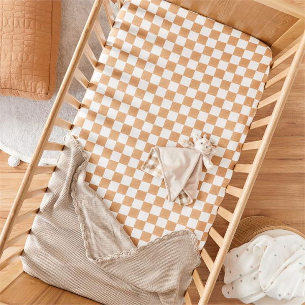 Adairs Baby Gigi Grid Jersey Sheets Bassinet Caramel Fitted Sheet 2pk - Brown (Brown Bassinet)