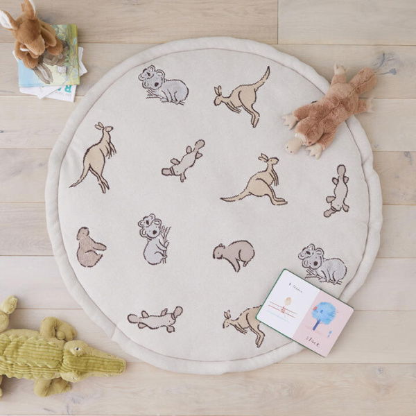 Adairs Baby Interactive Animals of Oz Knitted Play Mat - Natural (Natural Play Mat)