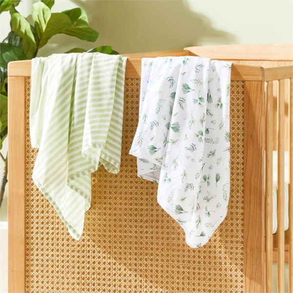 Adairs Green Swaddle Baby Jersey Fern Olive Swaddles 2pk