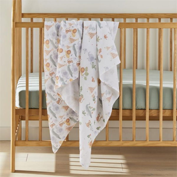 Adairs White Jungle Juniors Baby Cotton Muslin Swaddles 2pk