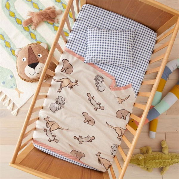 Adairs Baby Novelty Cotton Animals of Oz Baby Blanket - Natural (Natural Blanket)