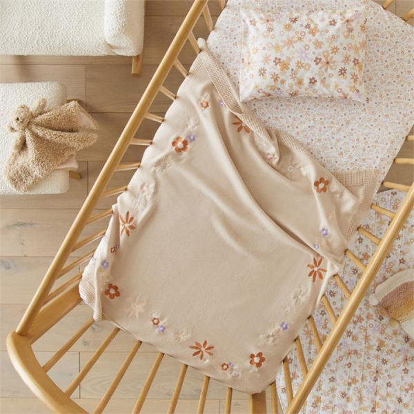 Adairs Natural Blanket Baby Novelty Cotton Dahlia Floral Baby Blanket Natural