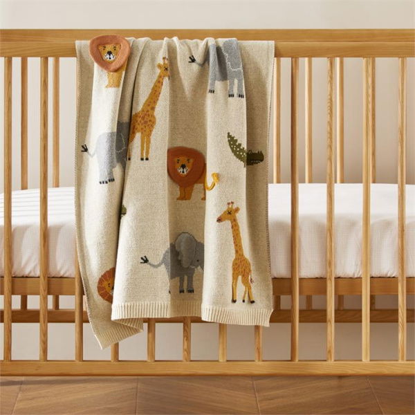 Adairs Baby Novelty Cotton Jungle Animals Baby Blanket - Natural (Natural Blanket)