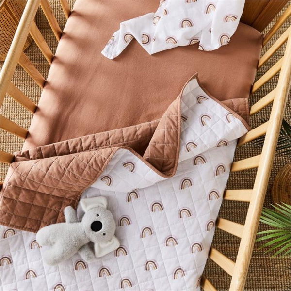 Adairs Brown Baby Stonewashed Cotton Baby Sheets Cot Earth Fitted Sheet 2pk