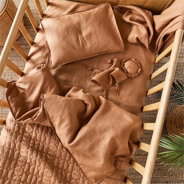 Adairs Baby Vintage Washed Linen Caramel Fitted Sheet - Brown (Brown Cot)