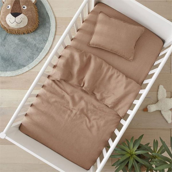 Adairs Baby Vintage Washed Linen Hazelnut Cot Quilt Cover Set - Brown (Brown Cot)