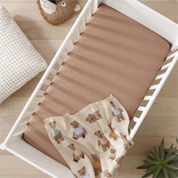 Adairs Baby Vintage Washed Linen Hazelnut Fitted Sheet - Brown (Brown Bassinet)