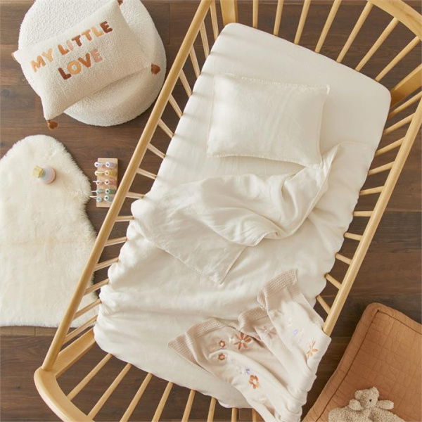 Adairs Baby Vintage Washed Linen Pearl Cot Quilt Cover Set - White (White Cot)