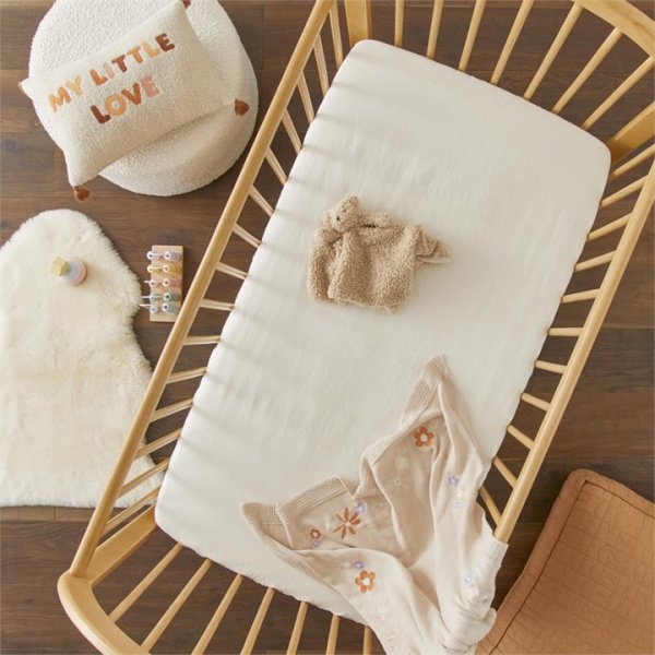 Adairs Natural Cot Baby Vintage Washed Linen Pearl Fitted Sheet