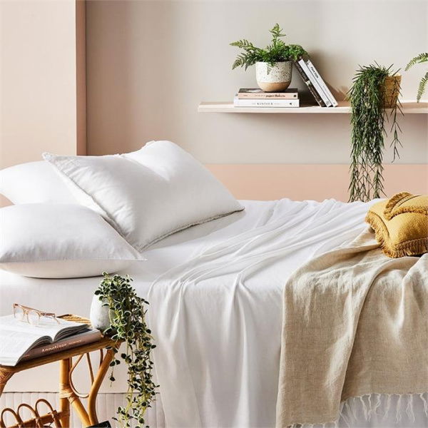 Adairs White Bamboo Linen Bedlinen Queen Flat Sheet