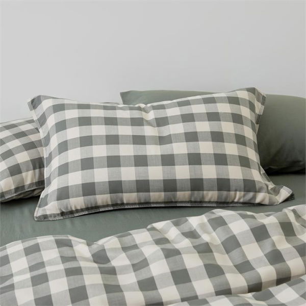 Adairs Green Bamboo Linen Cypress Check European Pillowcase Each