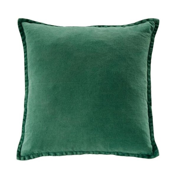 Adairs Belgian Antique Green Vintage Washed Linen Cushion (Green Cushion)