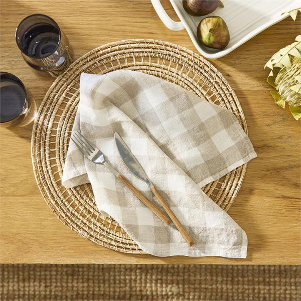 Adairs Belgian Natural Check Vintage Washed Linen Napkins Pack of 2 (Natural 2 Pack)