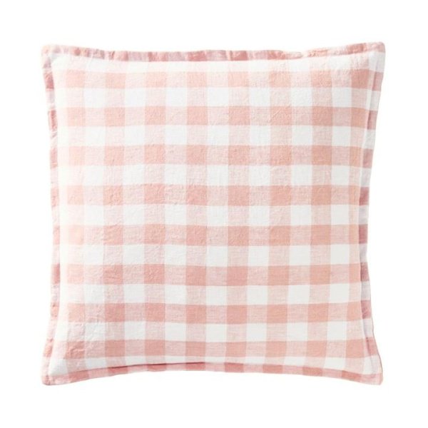Adairs Pink Cushion Belgian Nude Pink & White Check Vintage Washed Linen Cushion
