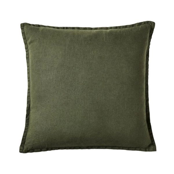 Adairs Green Belgian Pine Vintage Washed Linen Cushion