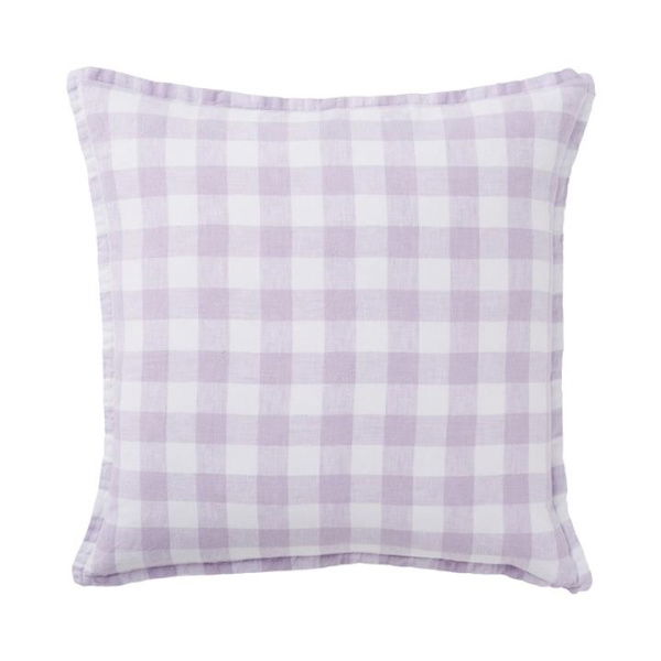 Adairs Purple Cushion Belgian Purple & White Check Vintage Washed Linen Cushion