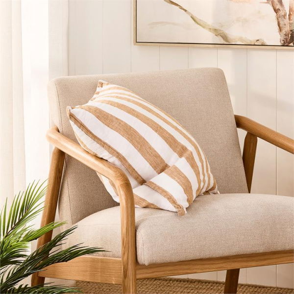 Adairs Belgian Tobacco & White Stripe Vintage Washed Linen Cushion - Brown (Brown Cushion)