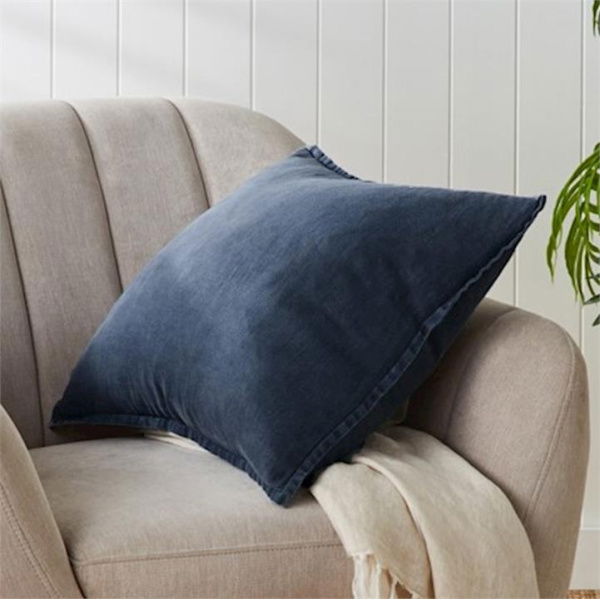 Adairs Blue Belgian Vintage Washed Linen 50x50cm Slate Cushion
